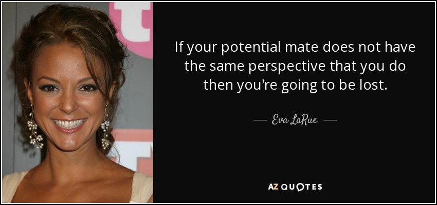 If your potential mate does not have the same perspective that you do then you're going to be lost. - Eva LaRue