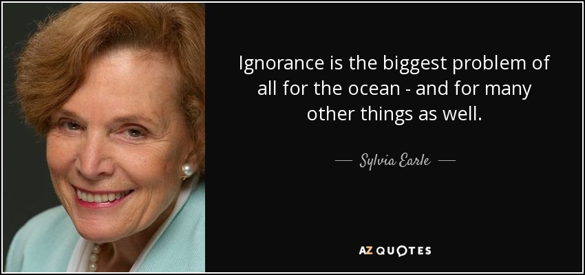 Ignorance is the biggest problem of all for the ocean - and for many other things as well. - Sylvia Earle
