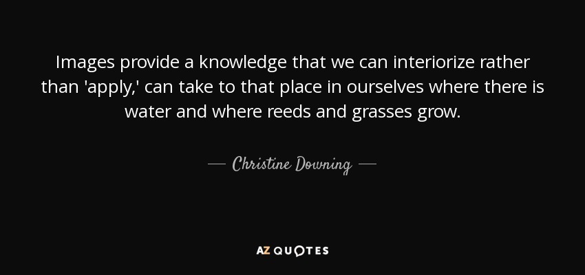 Images provide a knowledge that we can interiorize rather than 'apply,' can take to that place in ourselves where there is water and where reeds and grasses grow. - Christine Downing