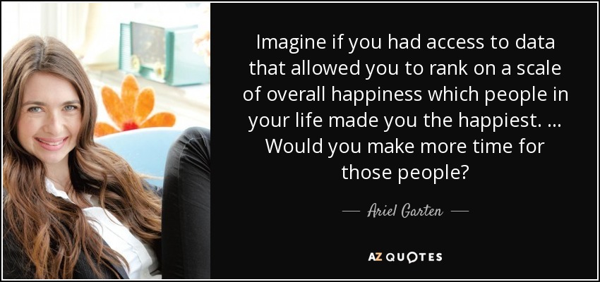Imagine if you had access to data that allowed you to rank on a scale of overall happiness which people in your life made you the happiest. … Would you make more time for those people? - Ariel Garten