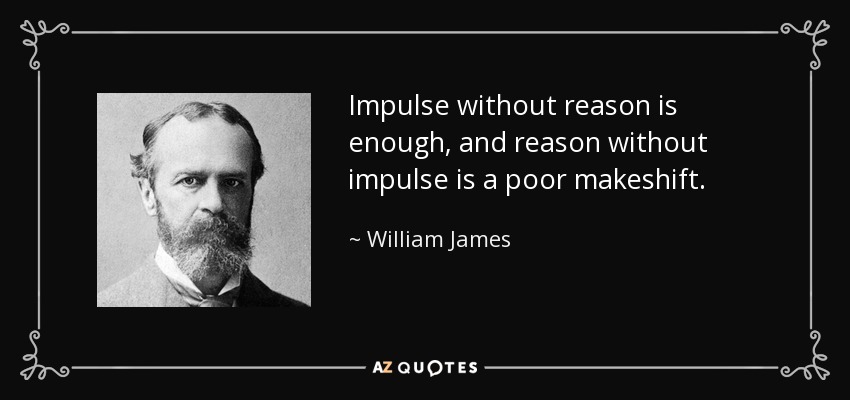Impulse without reason is enough, and reason without impulse is a poor makeshift. - William James