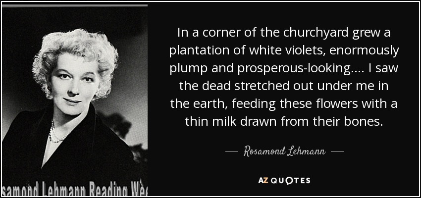In a corner of the churchyard grew a plantation of white violets, enormously plump and prosperous-looking. ... I saw the dead stretched out under me in the earth, feeding these flowers with a thin milk drawn from their bones. - Rosamond Lehmann