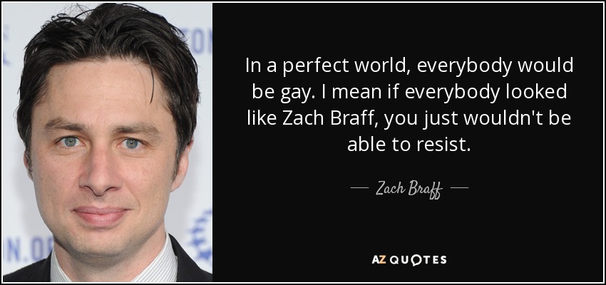 In a perfect world, everybody would be gay. I mean if everybody looked like Zach Braff, you just wouldn't be able to resist. - Zach Braff