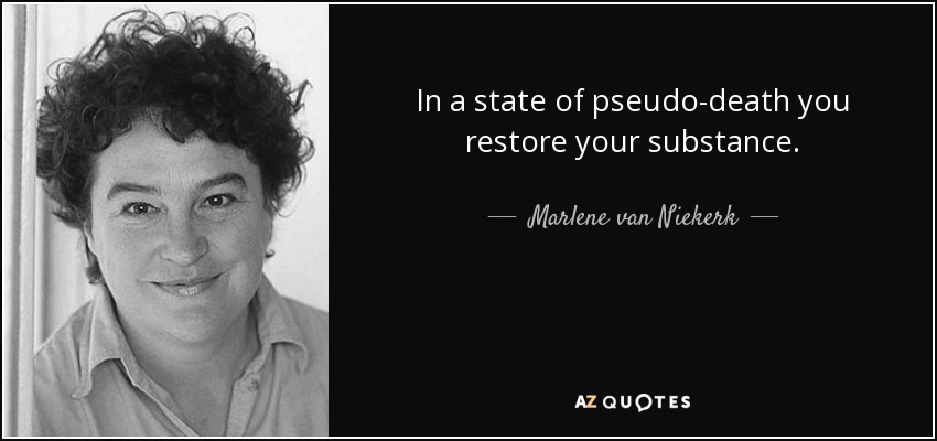 In a state of pseudo-death you restore your substance. - Marlene van Niekerk