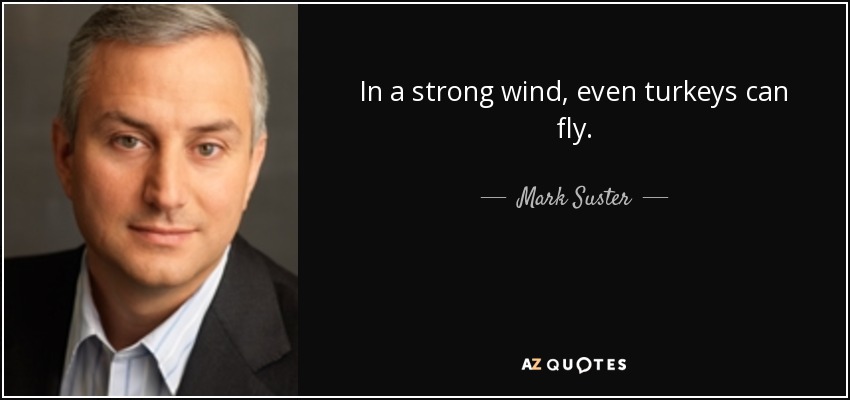 In a strong wind, even turkeys can fly. - Mark Suster