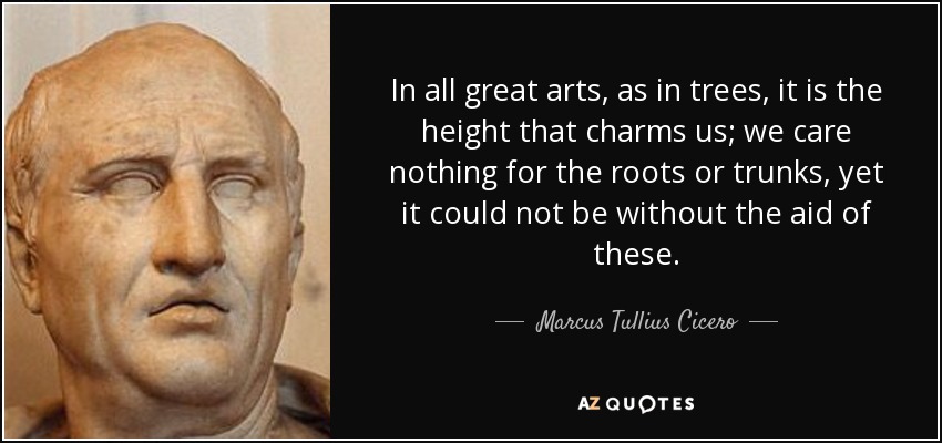 In all great arts, as in trees, it is the height that charms us; we care nothing for the roots or trunks, yet it could not be without the aid of these. - Marcus Tullius Cicero