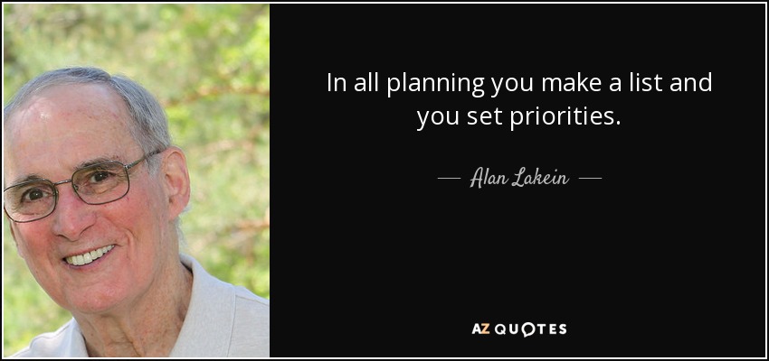 In all planning you make a list and you set priorities. - Alan Lakein