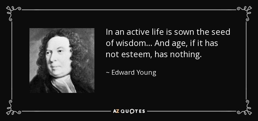 In an active life is sown the seed of wisdom... And age, if it has not esteem, has nothing. - Edward Young