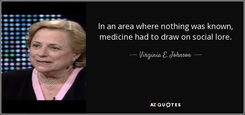 In an area where nothing was known, medicine had to draw on social lore. - Virginia E. Johnson