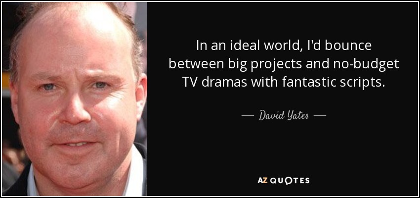 In an ideal world, I'd bounce between big projects and no-budget TV dramas with fantastic scripts. - David Yates