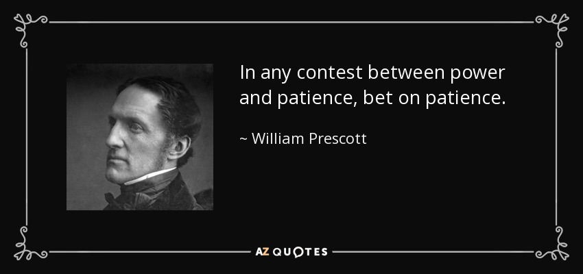 In any contest between power and patience, bet on patience. - William Prescott