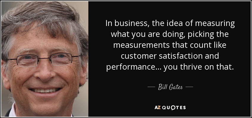 In business, the idea of measuring what you are doing, picking the measurements that count like customer satisfaction and performance... you thrive on that. - Bill Gates