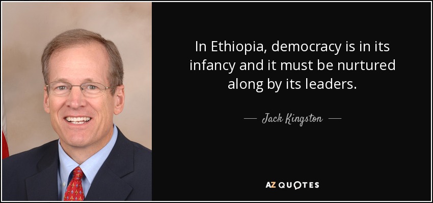 In Ethiopia, democracy is in its infancy and it must be nurtured along by its leaders. - Jack Kingston