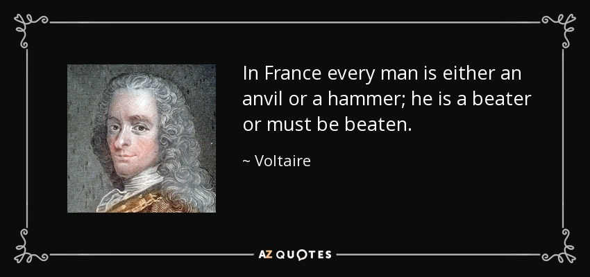 In France every man is either an anvil or a hammer; he is a beater or must be beaten. - Voltaire