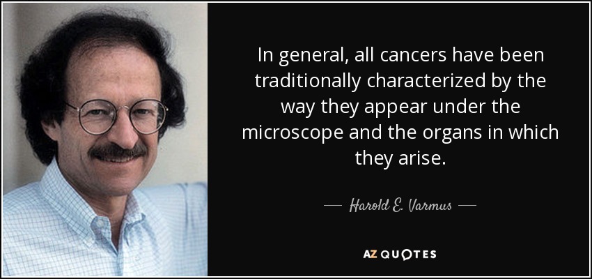 In general, all cancers have been traditionally characterized by the way they appear under the microscope and the organs in which they arise. - Harold E. Varmus