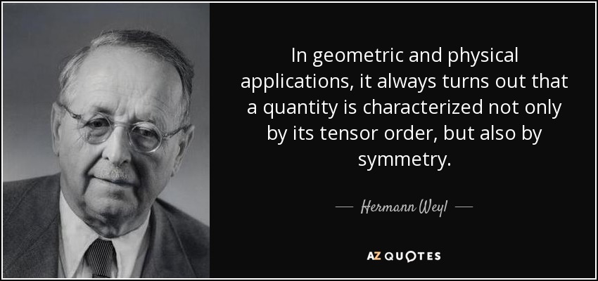 In geometric and physical applications, it always turns out that a quantity is characterized not only by its tensor order, but also by symmetry. - Hermann Weyl