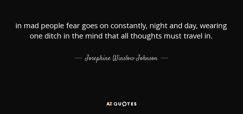 in mad people fear goes on constantly, night and day, wearing one ditch in the mind that all thoughts must travel in. - Josephine Winslow Johnson