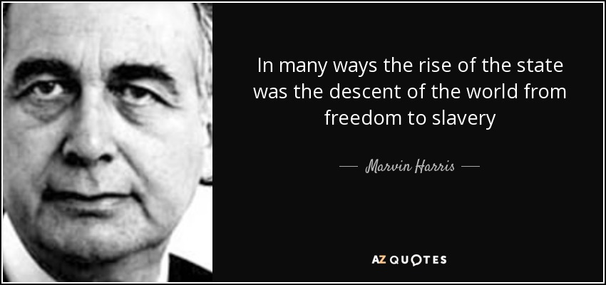 In many ways the rise of the state was the descent of the world from freedom to slavery - Marvin Harris
