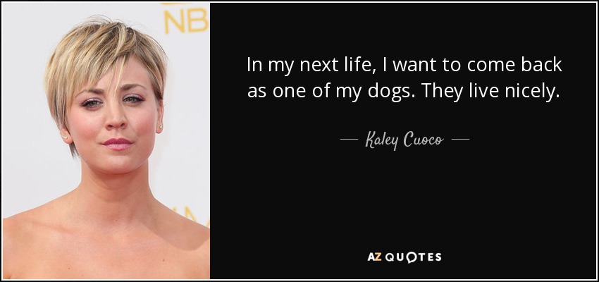 In my next life, I want to come back as one of my dogs. They live nicely. - Kaley Cuoco