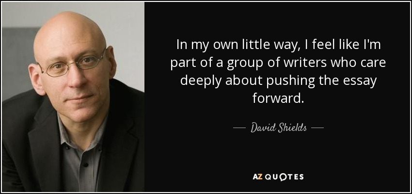 In my own little way, I feel like I'm part of a group of writers who care deeply about pushing the essay forward. - David Shields