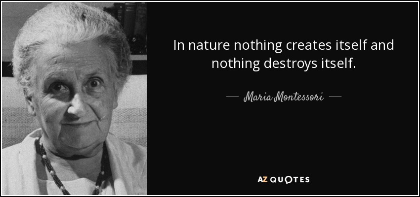 In nature nothing creates itself and nothing destroys itself. - Maria Montessori