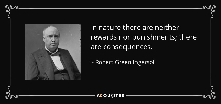 In nature there are neither rewards nor punishments; there are consequences. - Robert Green Ingersoll