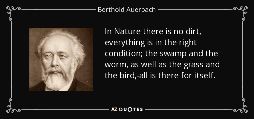 In Nature there is no dirt, everything is in the right condition; the swamp and the worm, as well as the grass and the bird,-all is there for itself. - Berthold Auerbach