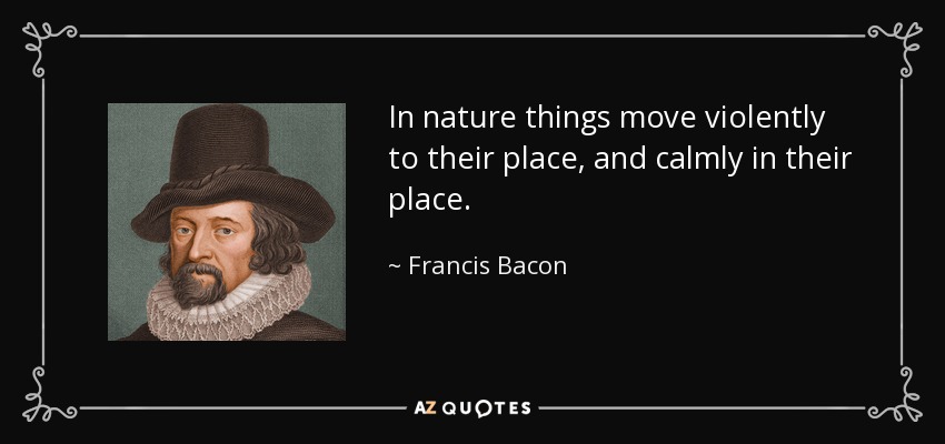 In nature things move violently to their place, and calmly in their place. - Francis Bacon