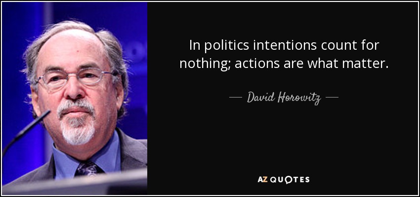 In politics intentions count for nothing; actions are what matter. - David Horowitz