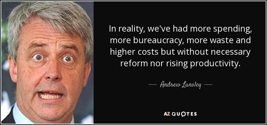 In reality, we've had more spending, more bureaucracy, more waste and higher costs but without necessary reform nor rising productivity. - Andrew Lansley