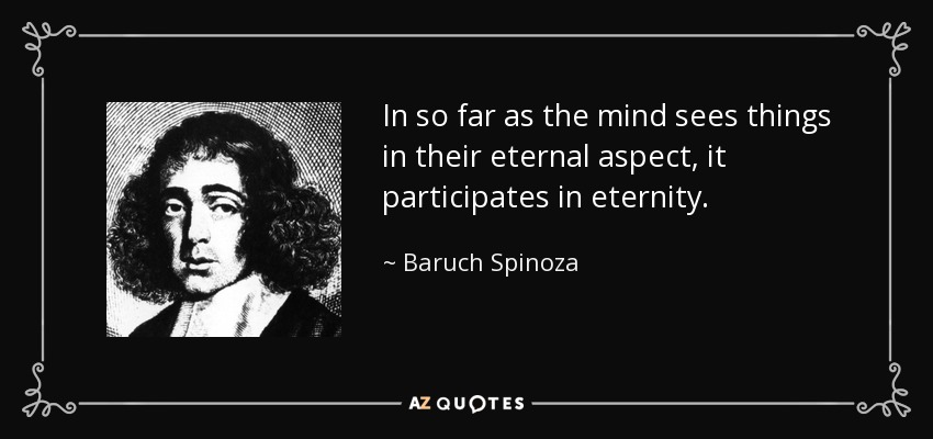 In so far as the mind sees things in their eternal aspect, it participates in eternity. - Baruch Spinoza