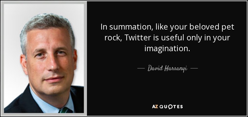 In summation, like your beloved pet rock, Twitter is useful only in your imagination. - David Harsanyi