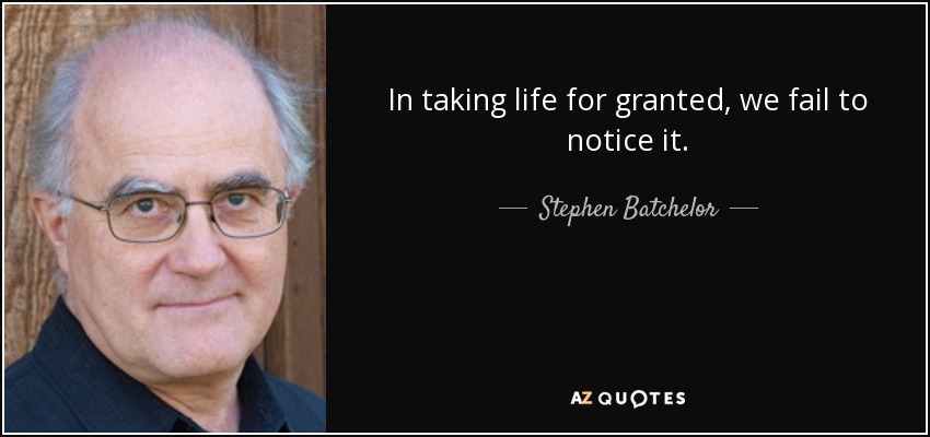 In taking life for granted, we fail to notice it. - Stephen Batchelor
