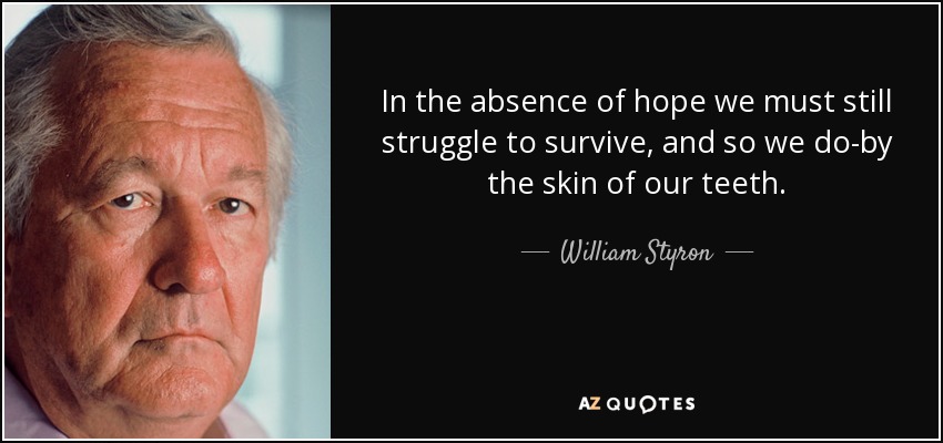 In the absence of hope we must still struggle to survive, and so we do-by the skin of our teeth. - William Styron