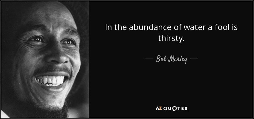 In the abundance of water a fool is thirsty. - Bob Marley
