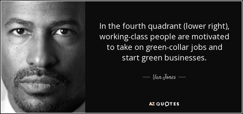 In the fourth quadrant (lower right), working-class people are motivated to take on green-collar jobs and start green businesses. - Van Jones