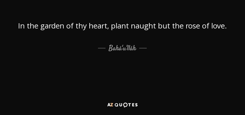 In the garden of thy heart, plant naught but the rose of love. - Bahá'u'lláh