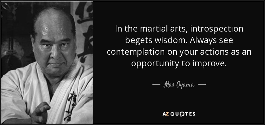 In the martial arts, introspection begets wisdom. Always see contemplation on your actions as an opportunity to improve. - Mas Oyama
