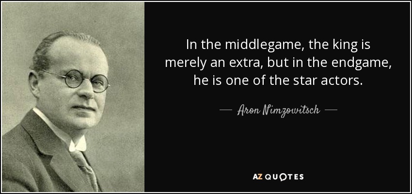 In the middlegame, the king is merely an extra, but in the endgame, he is one of the star actors. - Aron Nimzowitsch