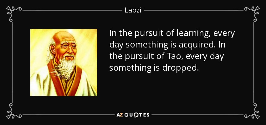 In the pursuit of learning, every day something is acquired. In the pursuit of Tao, every day something is dropped. - Laozi