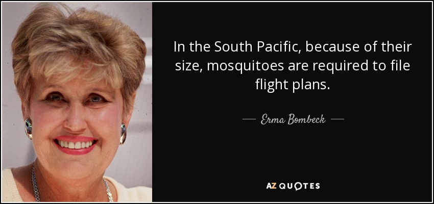 In the South Pacific, because of their size, mosquitoes are required to file flight plans. - Erma Bombeck