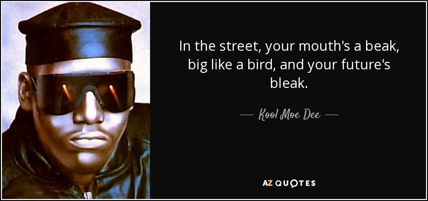 In the street, your mouth's a beak, big like a bird, and your future's bleak. - Kool Moe Dee