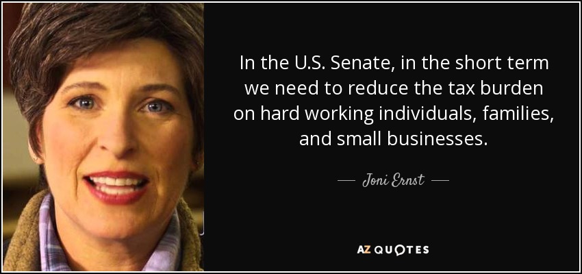 In the U.S. Senate, in the short term we need to reduce the tax burden on hard working individuals, families, and small businesses. - Joni Ernst