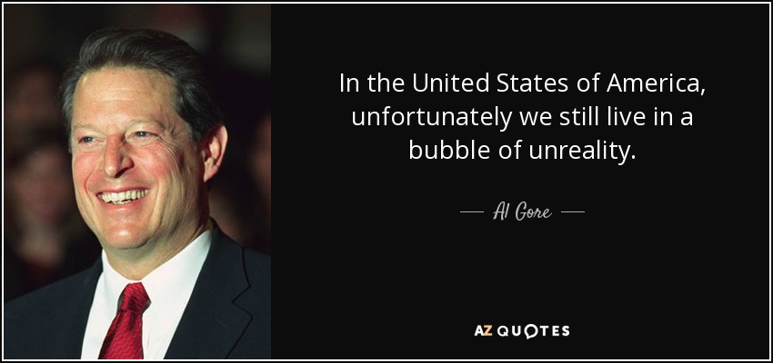 In the United States of America, unfortunately we still live in a bubble of unreality. - Al Gore