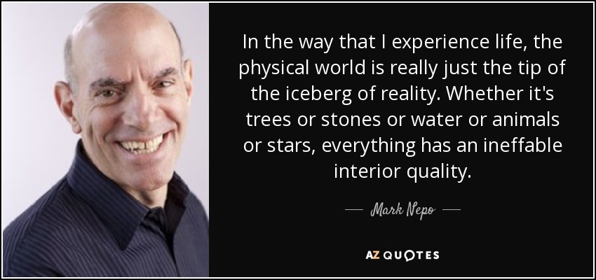 In the way that I experience life, the physical world is really just the tip of the iceberg of reality. Whether it's trees or stones or water or animals or stars, everything has an ineffable interior quality. - Mark Nepo