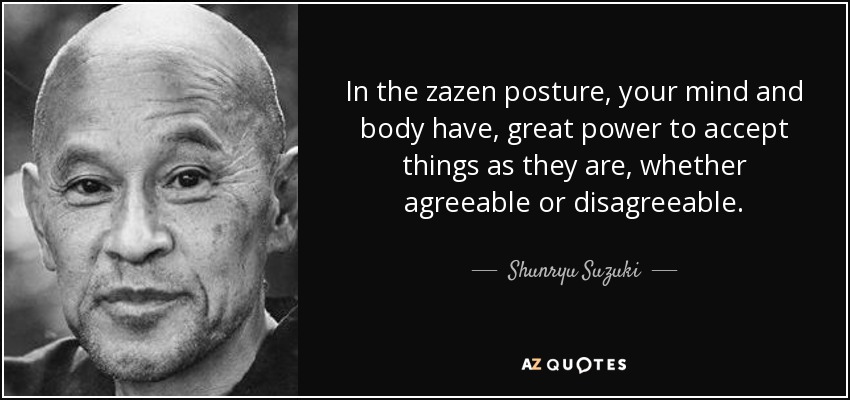 In the zazen posture, your mind and body have, great power to accept things as they are, whether agreeable or disagreeable. - Shunryu Suzuki