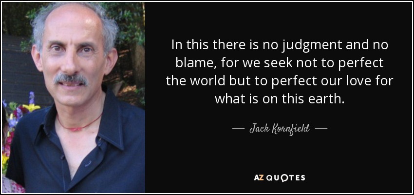 In this there is no judgment and no blame, for we seek not to perfect the world but to perfect our love for what is on this earth. - Jack Kornfield
