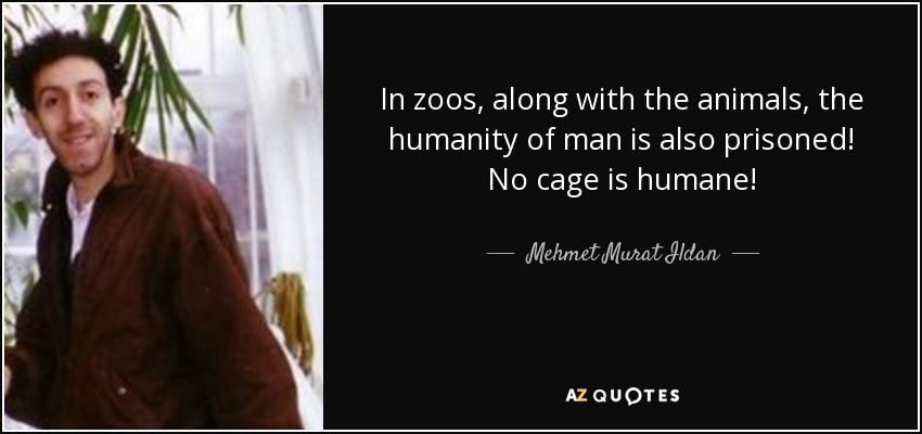 In zoos, along with the animals, the humanity of man is also prisoned! No cage is humane! - Mehmet Murat Ildan