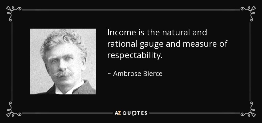 Income is the natural and rational gauge and measure of respectability. - Ambrose Bierce