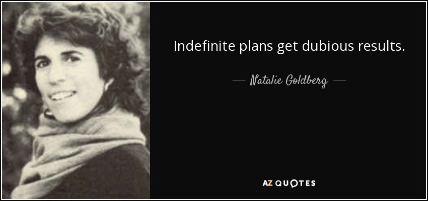 Indefinite plans get dubious results. - Natalie Goldberg